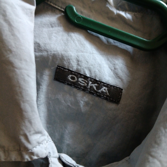 OSKA Blue Cotton Drape Front Button Up Shirt II L / XL - Picture 5 of 6